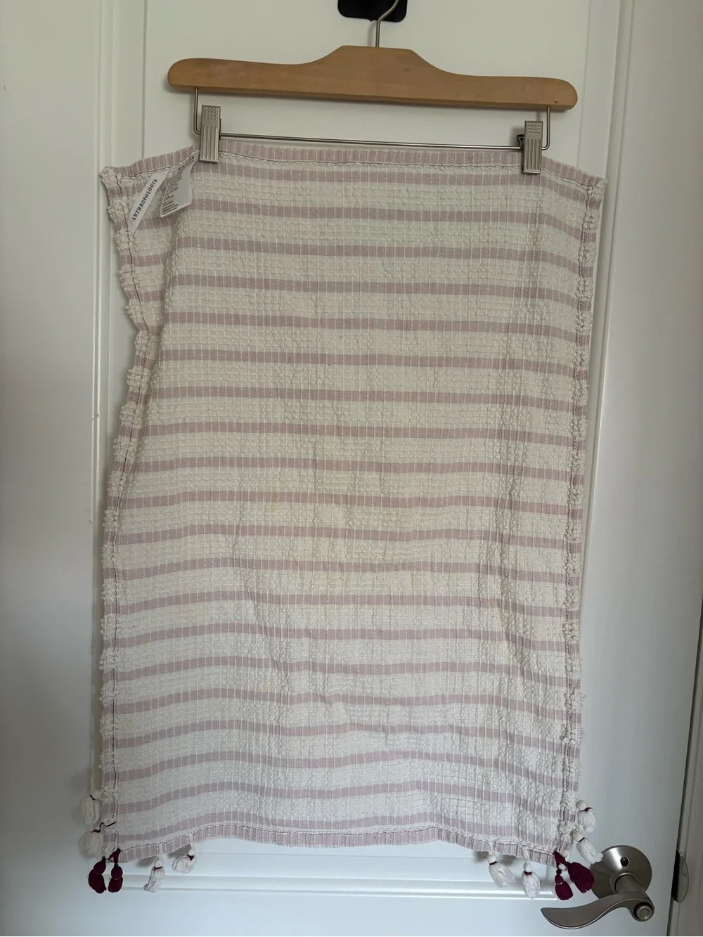 Anthropologie Pink and White Striped Textured Cotton Dish Towel